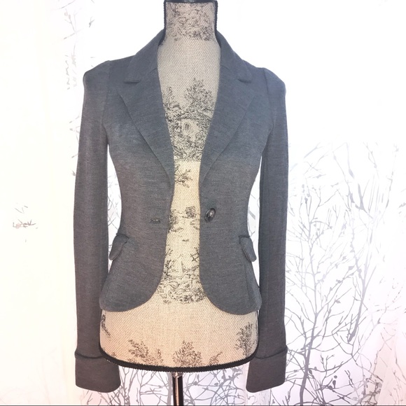 Diane Von Furstenberg Gray wool knit button up v-neck collar blazer jacket coat - Picture 2 of 7